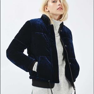 Topshop Quilted Velvet Bomber Jacket